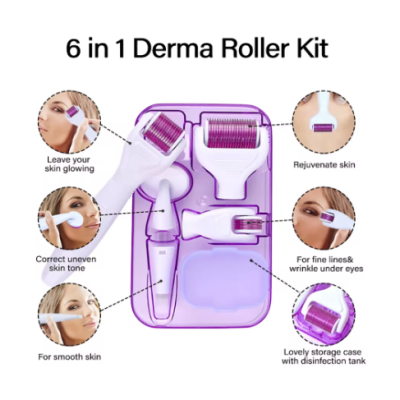 6 in 1 Microneedle Derma Roller Kit for Face Eye Body 300/720/1200 Rolling System Microneedling Facial Roller Beauty Care Tool