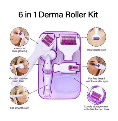 6 in 1 Microneedle Derma Roller Kit for Face Eye Body 300/720/1200 Rolling System Microneedling Facial Roller Beauty Care Tool