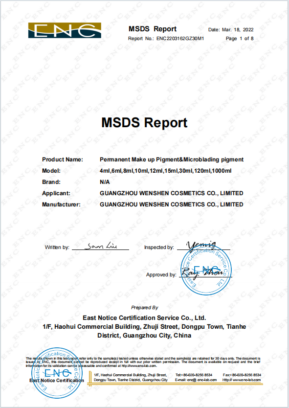 MSDS certificates