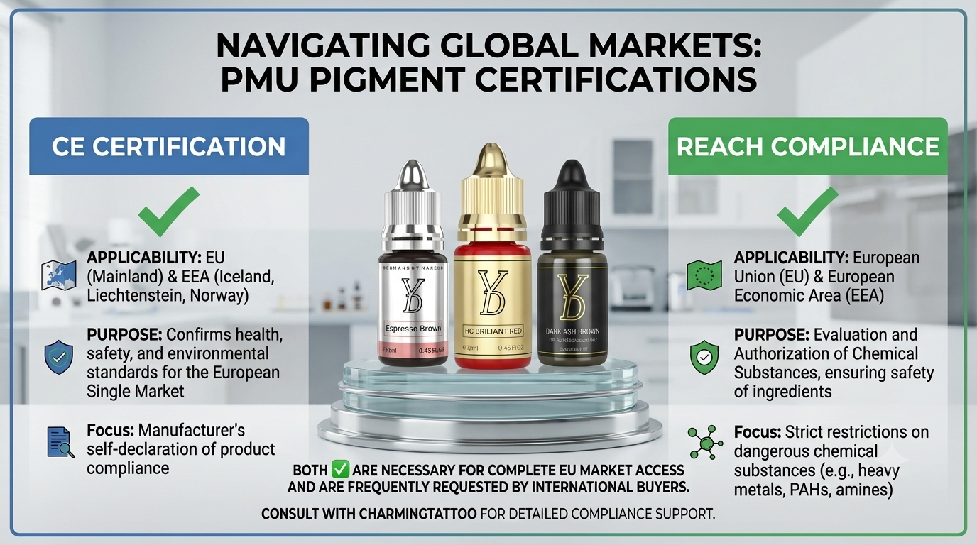 CE certificate and REACH documentation comparison for PMU pigments