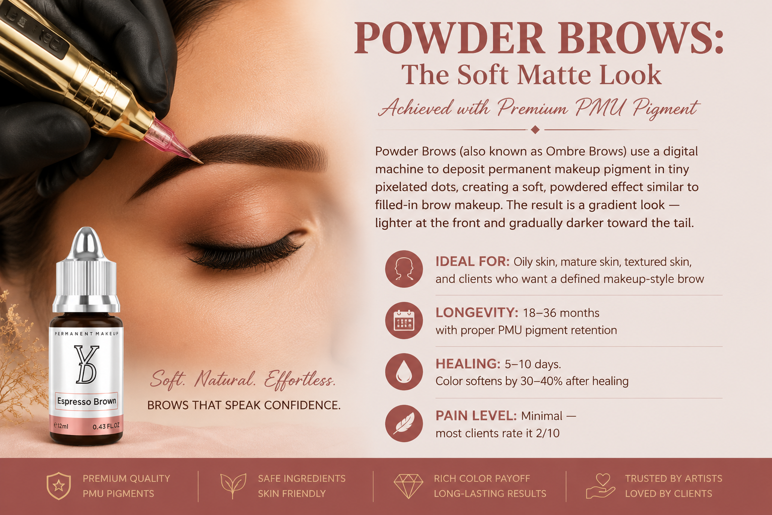 Powder Brows using premium permanent makeup pigment