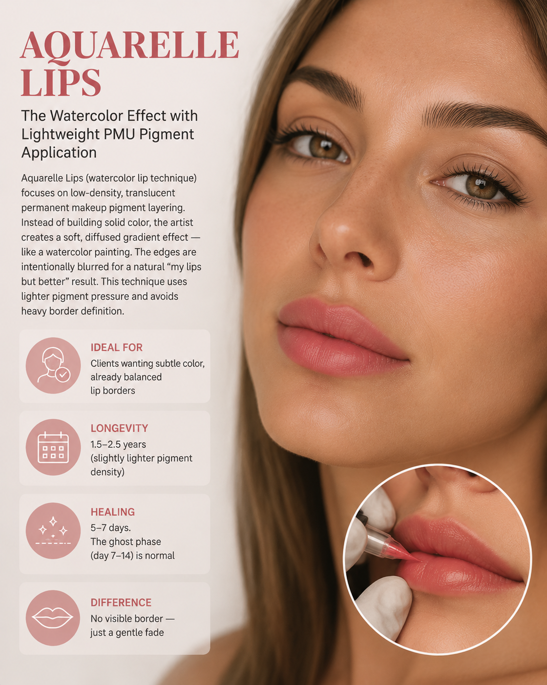 Aquarelle Lips watercolor effect with lightweight PMU pigment