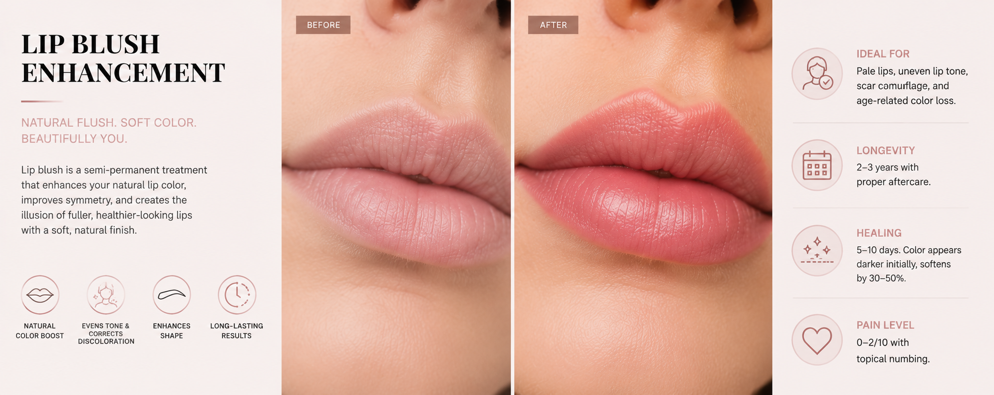 Lip blush results with professional permanent makeup pigment