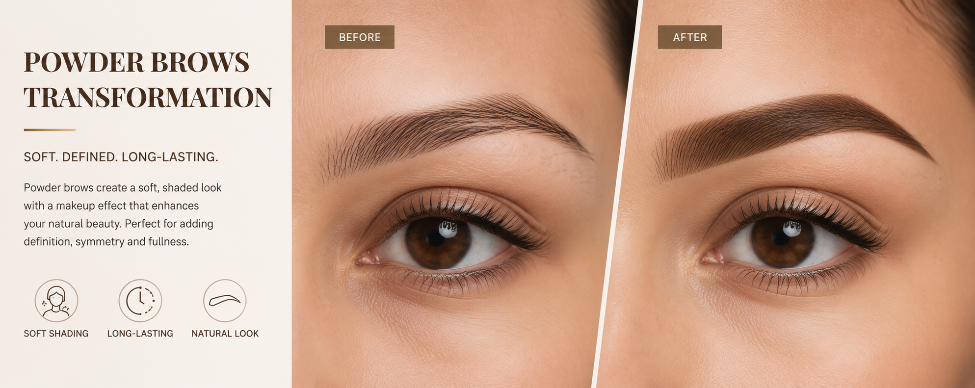 Before and after powder brows with CharmingTattoo PMU pigment