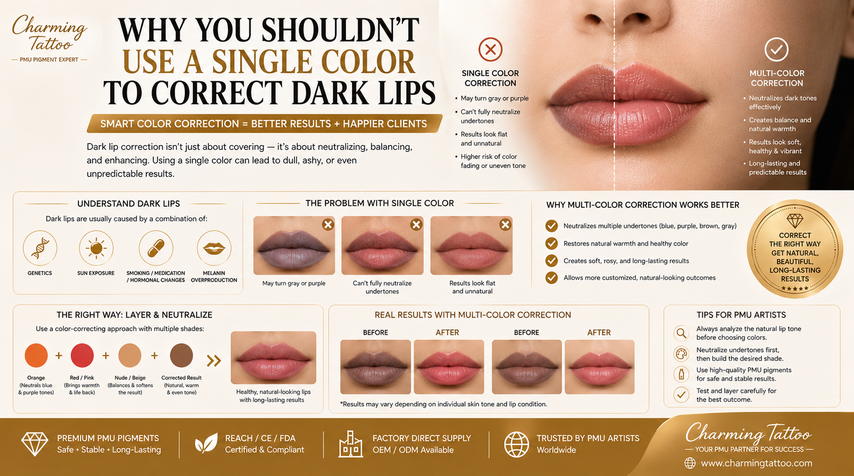 Why You Shouldn’t Use a Single Color to Correct Dark Lips
