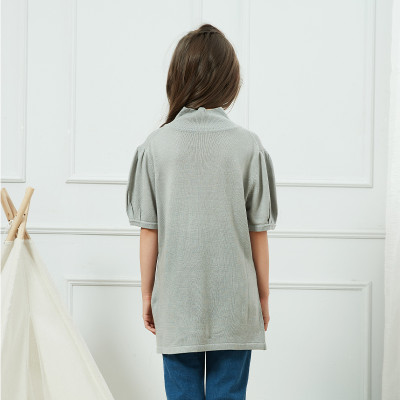 wholesale Camiz.kids Cashmere Girl's Short Sleeve Round Neck Blouse Top