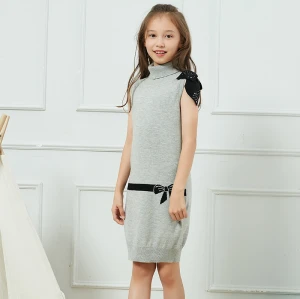 Wholesale Kids Girl's Sleeveless Turtleneck Soft Stretchable Pullover Dress Knit Sweater