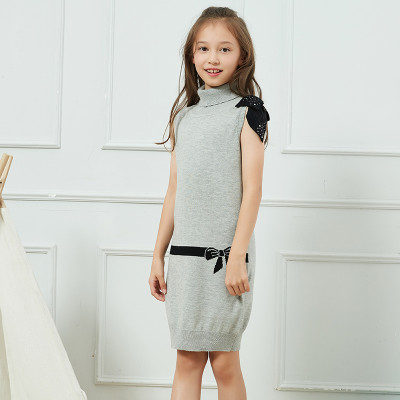 Wholesale Kids Girl's Sleeveless Turtleneck Soft Stretchable Pullover Dress Knit Sweater
