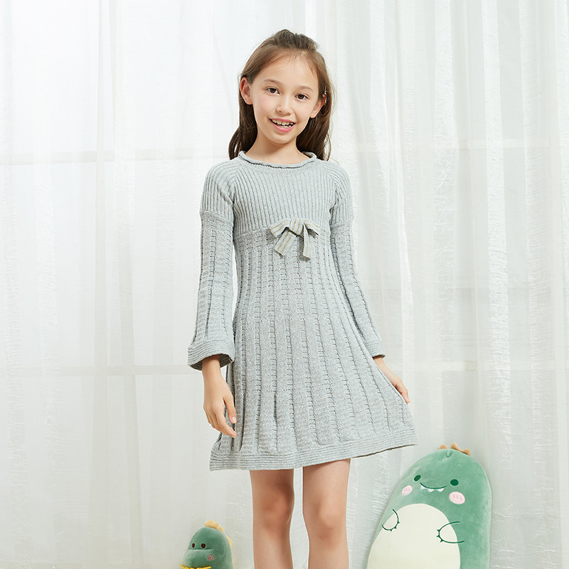 Whosesale Cashmere Comfort Fit Long Sleeve Gathered Waist Dress Cashmere Cotton Knee-Length Everyday Essentials for Girls