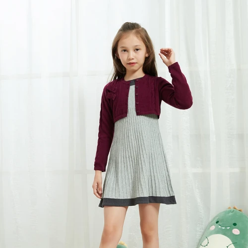 Wholesale Girls Cardigan Sweater Crew Neck School Uniforms Long Sleeve Button Cashmere Sweaters