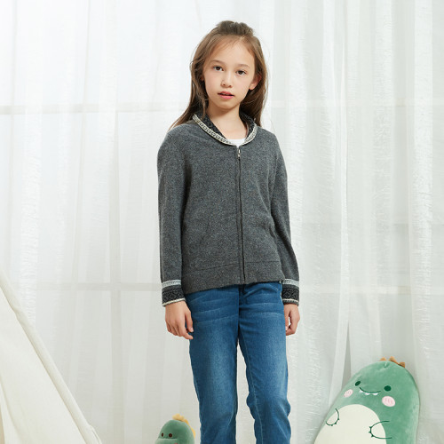 Wholesale Kids Girls Cardigan Sweater Crew Neck Long Sleeve Button Wool Cotton Sweaters