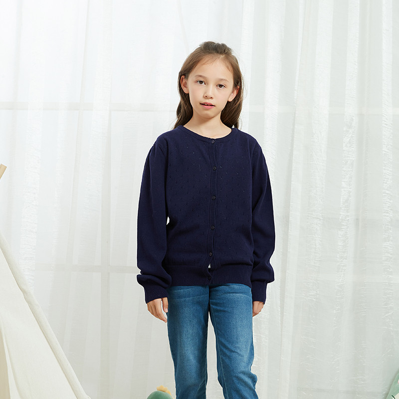 Wholesale Kids Girls Essential Soft Knit Uniforms Button Down Navy Cardigan Sweaters