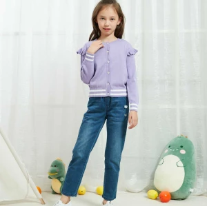 Wholesale  Girls Cardigan Sweater Crew Neck Long Sleeve Button Cotton Sweaters