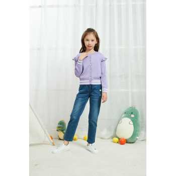 Wholesale  Girls Cardigan Sweater Crew Neck Long Sleeve Button Cotton Sweaters