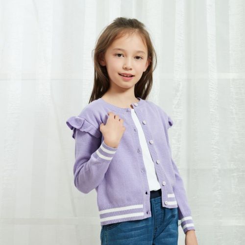 Wholesale  Girls Cardigan Sweater Crew Neck Long Sleeve Button Cotton Sweaters