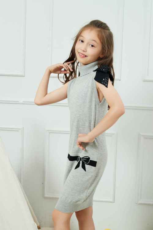 Wholesale Kids's Girl Sleeveless Turtleneck Soft Stretchable Pullover Knit Sweater Dress From China Vendor