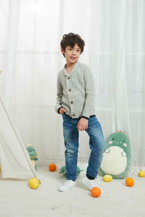 Wholesale Infant Boys Cardigan Crochet Sweater V-Neck，Toddler Knit Button Up Knitted Pattern Pullover