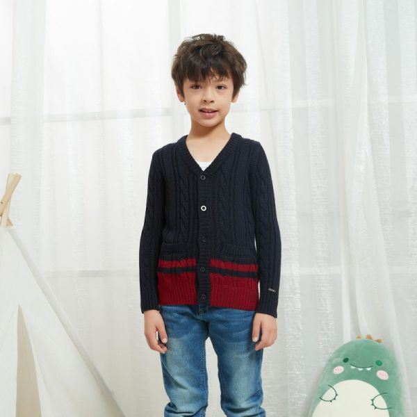 Wholesale  Little Boys Cardigan Sweater Coat V-Neck Striped 95% Cotton 5%wool Buttons Up School Cardigan