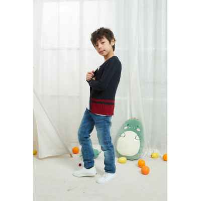 Wholesale  Little Boys Cardigan Sweater Coat V-Neck Striped 95% Cotton 5%wool Buttons Up School Cardigan