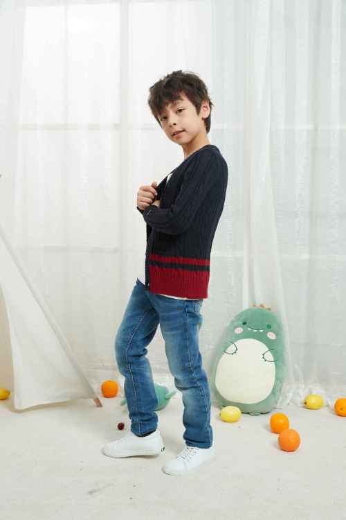 Wholesale  Little Boys Cardigan Sweater Coat V-Neck Striped 95% Cotton 5%wool Buttons Up School Cardigan