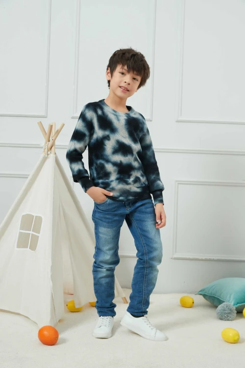 Wholesale Tie Dye Round Neck Long Sleeve Sweaters for Kids Boys