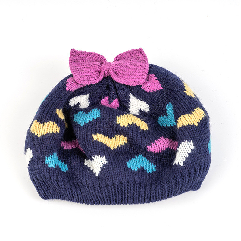 Wholesale Knit Newborn Girl Beret Hat Autumn Cute Bow Beanie Cotton Lined Hat