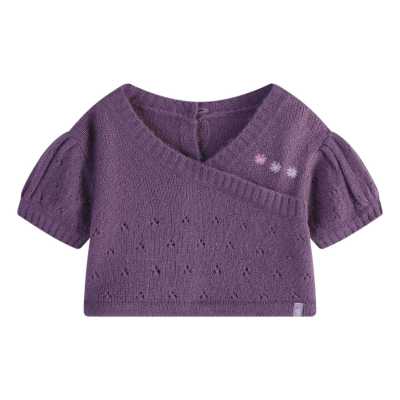 Wholesale  Baby Girl's short Sleeve Cable V-Neck Knitwear Ruched Pullover Ribbed Casual Cropped Top