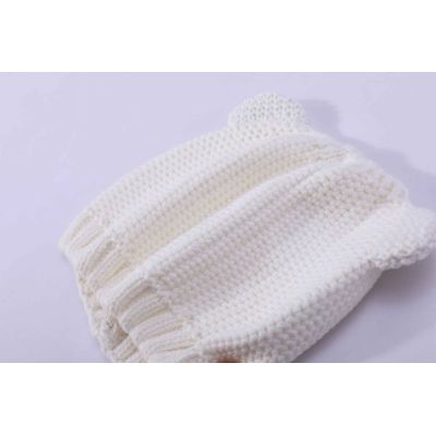 OEM Wholesale Newborn Wool Cashmere Beanie In White Color With Ear From Chinese Supplier