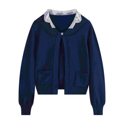 Wholesale Girls Solid Color Knit Sweaters Button lace Cardigan 3-8 Years with Poket