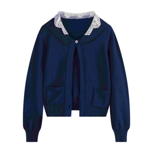 Wholesale Girls Solid Color Knit Sweaters Button lace Cardigan 3-8 Years with Poket