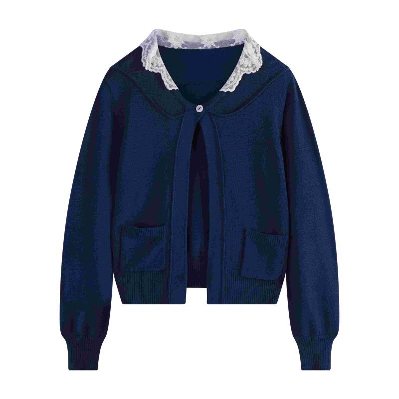 Wholesale Girls Solid Color Knit Sweaters Button lace Cardigan 3-8 Years with Poket