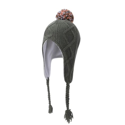 Wholesale Boy Grey Cashmere Beanie With Colorful Pom