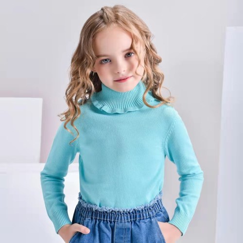 Wholesale  Camiz.kids Girls's  Flounces high collar  Sweaters With High Quality Pima Cotton