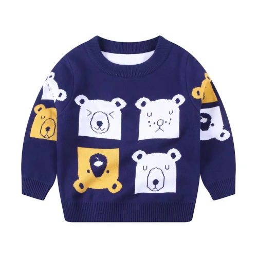 Jacquard Bear Pullover Sweater With High Quality 95%Cotton 5%Cashmere For Boy Chinese Supplier