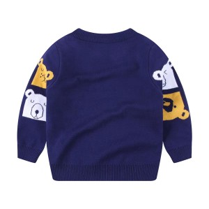Jacquard Bear Pullover Sweater With High Quality 95%Cotton 5%Cashmere For Boy Chinese Supplier