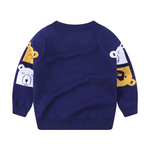 Jacquard Bear Pullover Sweater With High Quality 95%Cotton 5%Cashmere For Boy Chinese Supplier