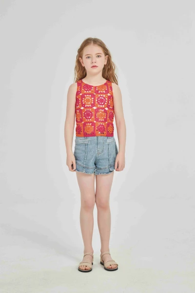 Wholesale Girl's Crochet Effect 95%Cotton 5%Cashmere Round Neck  Vest From China