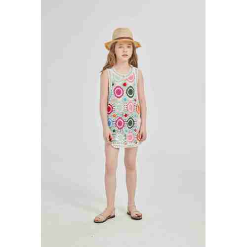 Girl's Crochet Effect Cotton&Cashmere Sweater