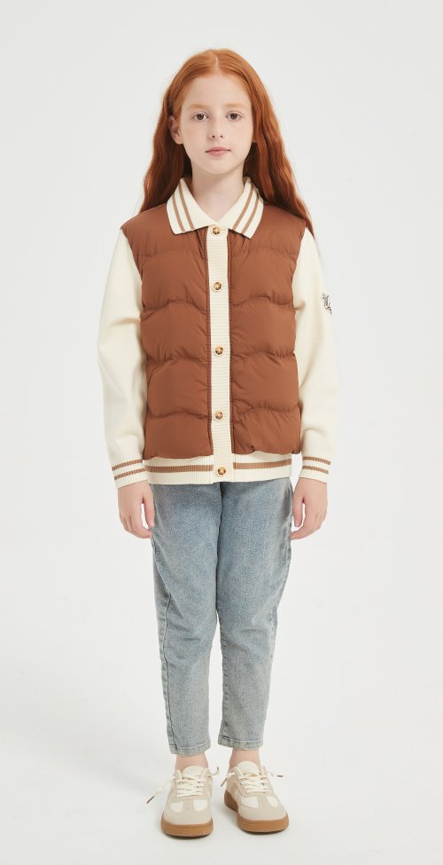 New Design Brown Embroiderd Patchwork Cashmere Down Jacket  from China