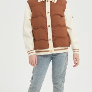 New Design Brown Embroiderd Patchwork Cashmere Down Jacket  from China
