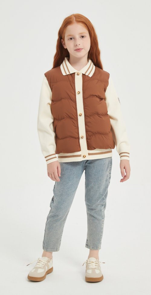 New Design Brown Embroiderd Patchwork Cashmere Down Jacket  from China