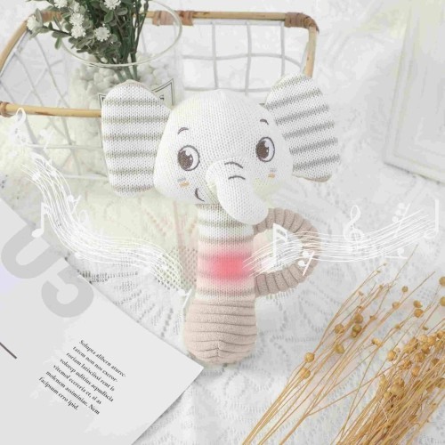 95/5 cotton/cashmere knitted audible baby rattle in elephant