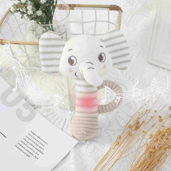 95/5 cotton/cashmere knitted audible baby rattle in elephant