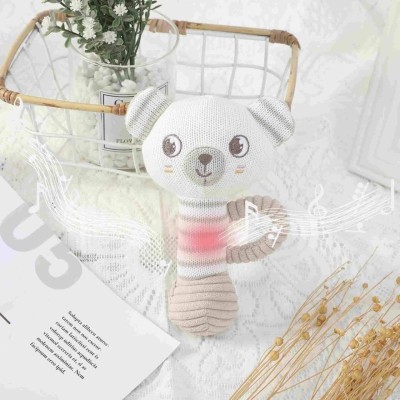 95/5 cotton/cashmere knitted audible baby rattle in bear