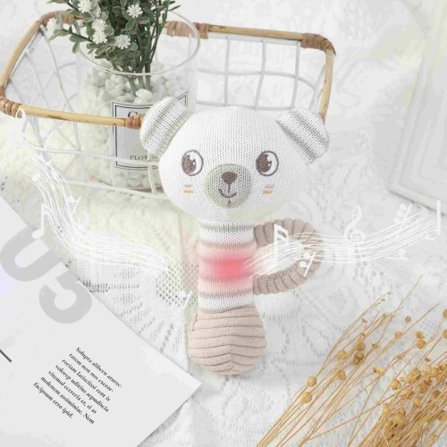 95/5 cotton/cashmere knitted audible baby rattle in bear