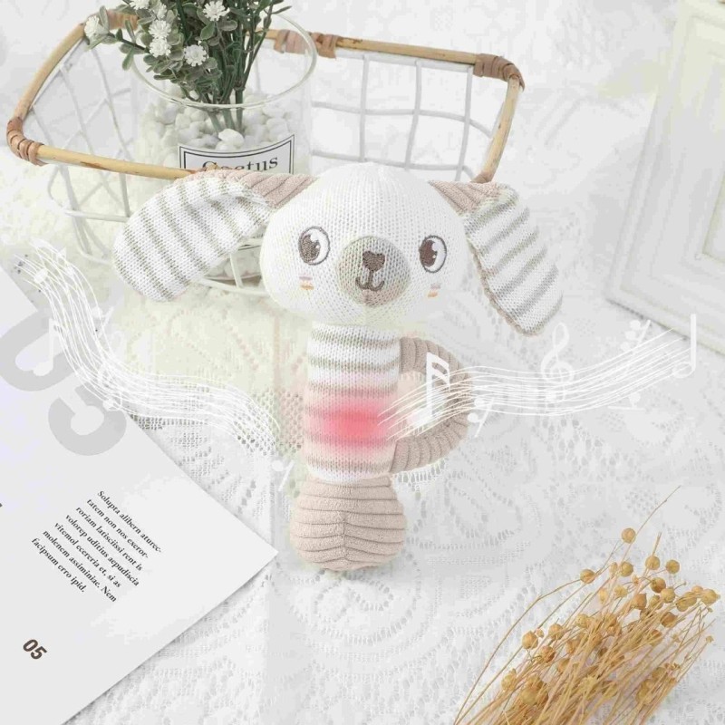 95/5 cotton/cashmere knitted audible baby rattle in rabbit