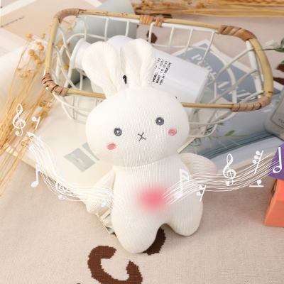 Custom Knitted Rabbit Musical Baby Soother Plush Toy, Light‑Up Infant Sleep Comforter, private label baby toy