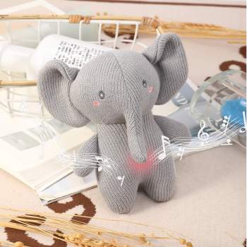 Custom Knitted Elephant Musical Baby Soother Plush Toy, Light‑Up Infant Sleep Comforter,private label baby toy