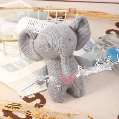 Custom Knitted Elephant Musical Baby Soother Plush Toy, Light‑Up Infant Sleep Comforter,private label baby toy