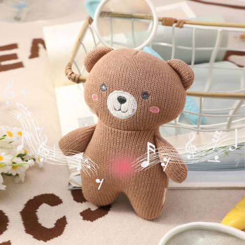 Custom Knitted Bear Musical Baby Soother Plush Toy, Light‑Up Infant Sleep Comforter,private label baby toy